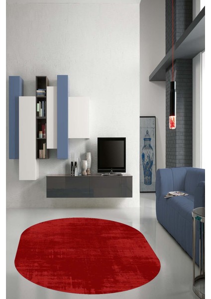 Woolly Kırmızı Eskitme Oval Halı (Makinada Yıkanabilir Kaymaz Dod Taban) - Es534