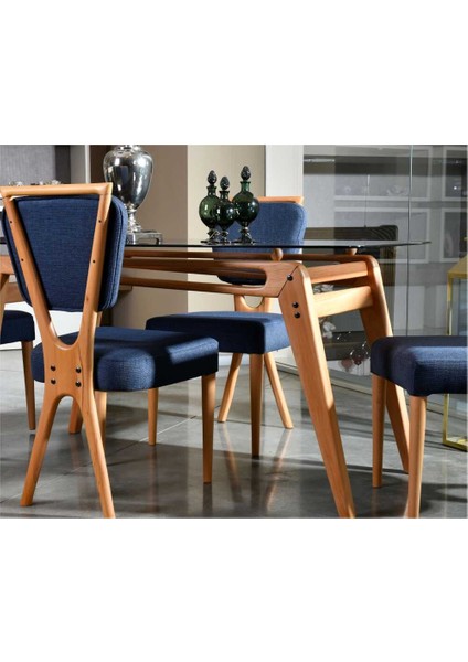 Palace Iskandinav Gürgen Ağaç El İşliği Camlı Mutfak&Salon Masa Takımı (80*160-4 Sandalyeli) modelleri