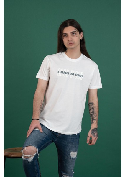 Slimfit Baskılı Sıfır Yaka Erkek Penye T-Shirt