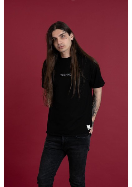 Oversize Baskılı Sıfır Yaka Erkek Penye T-Shirt