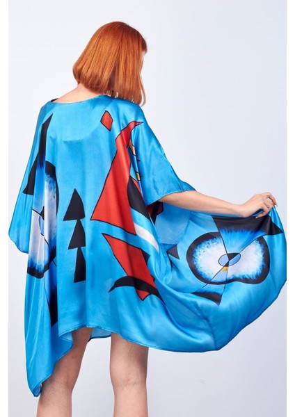 Kimono Ipek Mavi Kaftan Pareo Kandinsky