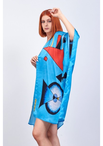 Kimono Ipek Mavi Kaftan Pareo Kandinsky