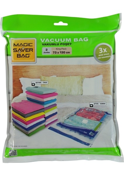 Magic Saver Bag Jumbo 2'li Vakum Poşeti 73X130 cm