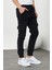 Jeans Siyah Renk Likralı Slim Fit Körüklü Cep Kargo Pantolon