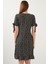 Lela Çiçekli V Yaka Fırfır Detaylı Mini Elbise Kadın Elbise 5863719
