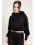 Crop Fit Siyah Kapüşonlu Sweatshirt 3