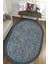 Woolly Mavi Çerçeveli Çizgisel Oval Halı (Makinada Yıkanabilir Kaymaz Dot Taban) - ES1247-2 1