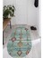Woolly Şönil Klim Desenli Turkuaz Oval Halı (Makinada Yıkanabilir Kaymaz Dot Taban) - ES1134 1