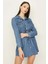 Kadın Mavi Beli Lastikli Denim Elbise 1