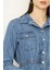 Kadın Mavi Beli Lastikli Denim Elbise 2