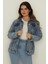 Kadın Mavi Cepli Oversize Denim Ceket 2