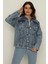 Kadın Mavi Cepli Oversize Denim Ceket 3