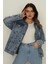 Kadın Mavi Cepli Oversize Denim Ceket 5