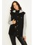 Kadın Siyah Kapüşonlu Kolları Penye Oversize Denim Ceket 4