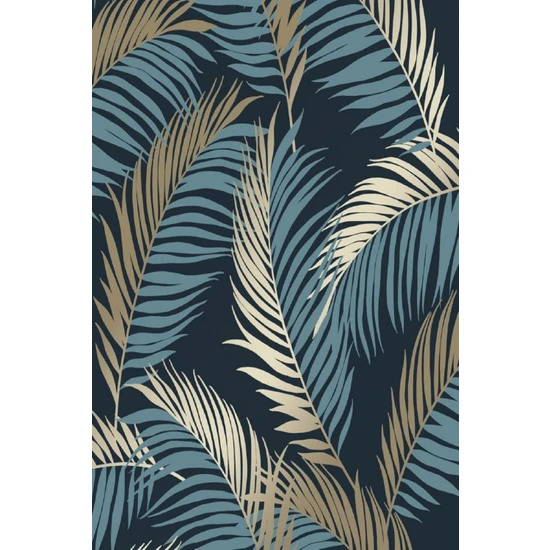 BienHome 5323 Palmiye Tropikal Çiçek Gold Mavi Lacivert Duvar Kağıdı 5,30 M²