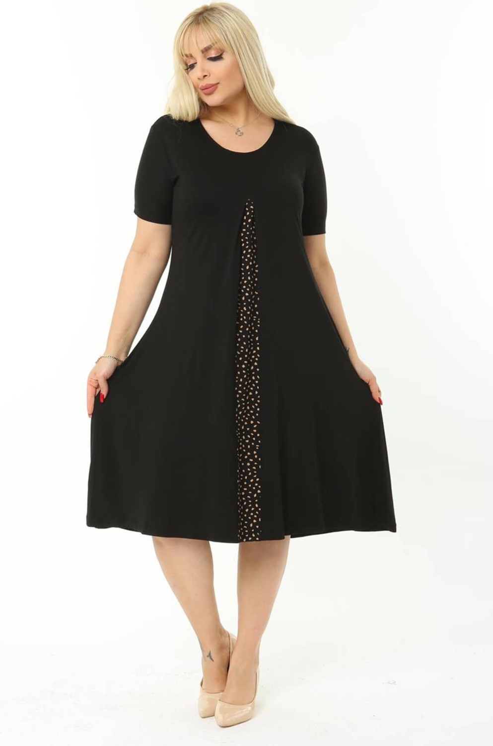 Mia Butik Büyük Beden Siyah Robadan Elbise görsel 2