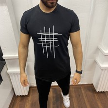 Yonez Moda Erkek Siyah Çizgi Baskili T-Shirt