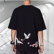 Amor Man Japon Leylek Dijital Baskili %100 Pamuk Oversize Özel Tasarim Erkek T-Shirt