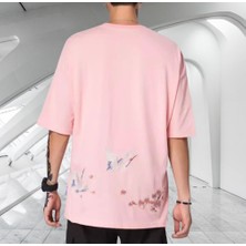 Amor Man Japon Leylek Baskili %100 Pamuk Oversize Özel Tasarim Erkek T-Shirt
