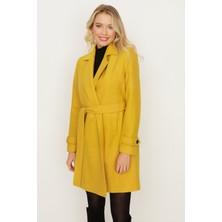 Select Moda Kadın Mürdüm Kemerli Gabardin Kumaş Kaban