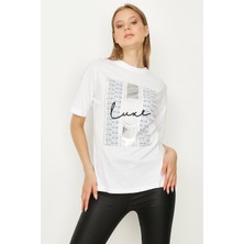 Select Moda Kadın Siyah Baskılı T-Shirt