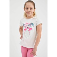DeFacto Kız Çocuk Flamingo Baskılı Kısa Kollu Tişört T2540A621SM