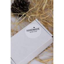 Butik Sosyetik Hand Made With Love Yazılı Beyaz 50 mm Yuvarlak Yapışkanlı Sticker Etiket 100 Adet