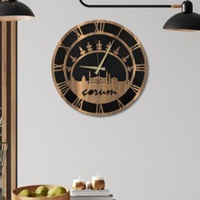 Makta W'clock Ahşap Duvar Saati  Çorum Şehir Silüeti