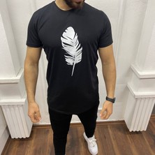 Yonez Moda Erkek Siyah Tüy Baskili T-Shirt