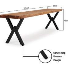 Flora Wood Doğal Ahşap Kütük Ağaç Bench Bank Açık Üçgen Çapraz Ayak 120 x 32 cm