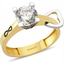 Sembol Gold Altın Tektaş Yüzük Özel Tasarım Swarovski