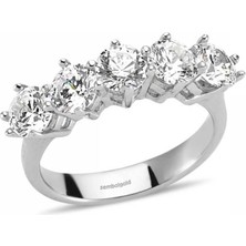 Sembol Gold 14 Ayar 5 Taş Altın Yüzük Swarovski Patentli Beyaz Altın