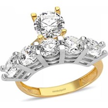 Sembol Gold Altın 5 Taş ve Tektaşlı Yüzük Swarovski Patentli