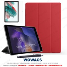 wowacs Samsung Galaxy Tab A8 10.5 SM-X200 SM-X205 Uyumlu Smart Kılıf Arkası Şeffaf + Ekran Koruyucu + Kalem