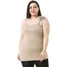 Disentis Modest Büyük Beden Ip Askılı Viskon Kum Rengi Body