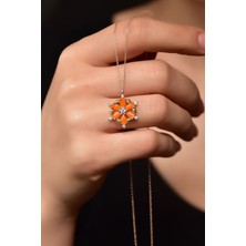 Papatya Silver  925 Ayar Gümüş Rose Kaplama Gold Dorika Toplu Mineli Kamelya Çiçeği Kolye