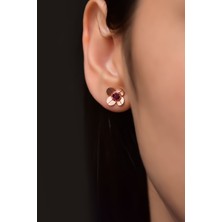 Papatya Silver  925 Ayar Gümüş Rose Kaplama Hediyeli Zirkon Taşlı Şubat Ayı Doğum Taşlı Frezya Çiçeği Küpe