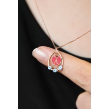 Papatya Silver 925 Ayar Rose Kaplama Mineli Göz A Harf Damla Kolye