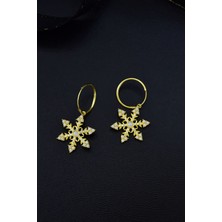 Papatya Silver 925 Ayar Gümüş Gold Kaplama Opal Taşlı Kar Tanesi Halka Küpe