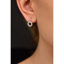 Papatya Silver 925 Ayar Gümüş  Kaplama Zirkon Taşlı Yuvarlak Çivili Küpe