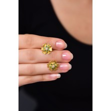 Papatya Silver 925 Ayar Gümüş Gold Kaplama Zirkon Taşlı Yeşil Tohumlu Linum Çiçeği Küpe