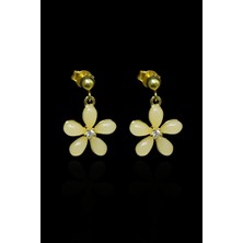 Papatya Silver 925 Ayar Gümüş Gold Kaplama Ay Taşlı Yasemin Çiçeği Çivili Küpe