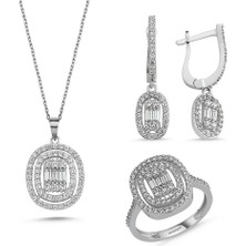 Sembol Gold Beyaz Altın Mini Set Baget Taşlı 3Lü Takım (Zincir Dahil) Sg-4259-Bg