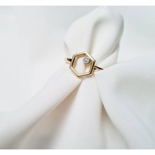 Sembol Gold Hexagon Altın Yüzük 14K Modern