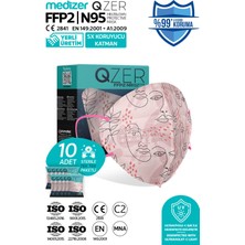 Medizer Qzer Çizgisel Kadın Desenli Ffp2 N95 Maske 5 Katmanlı