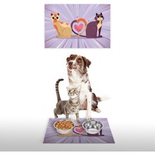 Vagonik Water Food Kedi Köpek Aşk Temalı Dijital Baskılı 35X50 Dekoratif Çok Amaçlı Mama Altlığı Mama Paspası