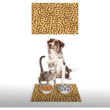 Vagonik Water Food Kedi Köpek Leopar Desenli Dijital Baskılı 35X50 Dekoratif Çok Amaçlı Mama Altlığı Mama Paspası