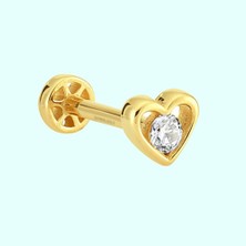 Sembol Gold Altın Kalp Tektaş Tragus Piercing 14 Ayar