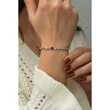 Papatya Silver 925 Ayar Gümüş Rodyum Kaplama Renkli Baget Taşlı Su Yolu Bileklik