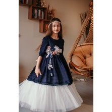 Mialora Exclusive Duvaklı Pamuk Brode ve Tül Detaylı Uzun Şık Elbise